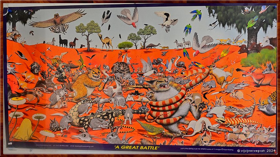 

Wudinna
Landscape Office Eyre Peninsula 
'� Great Battle', Kaye Kessing
Het gevecht tussen inheemse en uitheemse diersoorten van Australi�  -  8/27